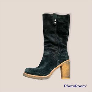 UGG Josie Convertible Black Suede Heeled Boots